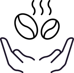 Roasted Coffee Beans over Open Hands Minimalistic Thin Outline Icon for Web and Graphic Design, Apps, Banners, Social Network and Cards