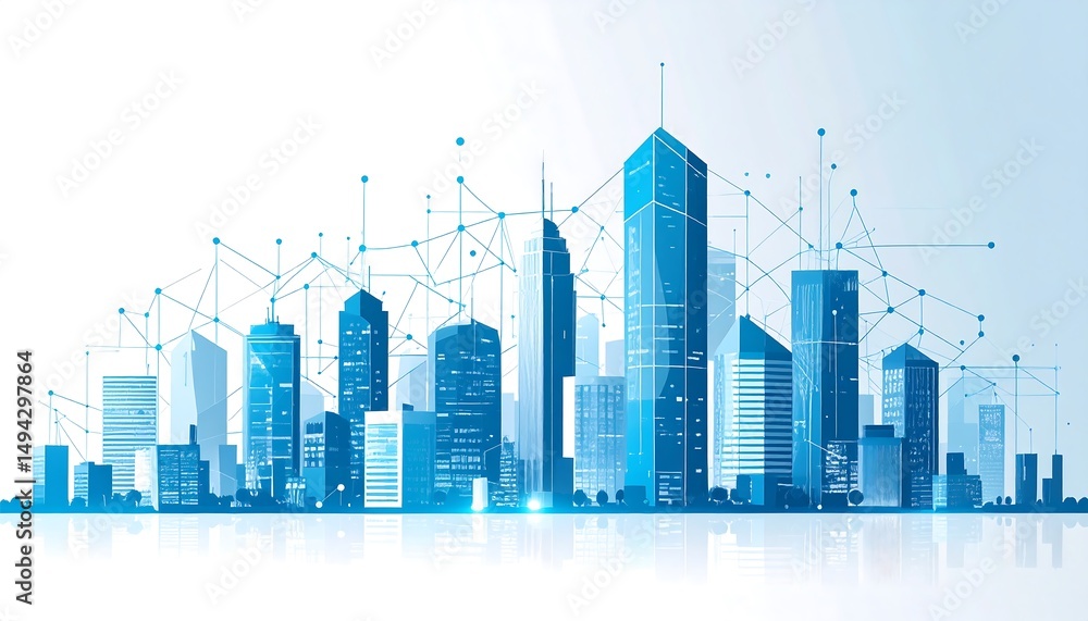 Poster abstract cityscape with network connections.