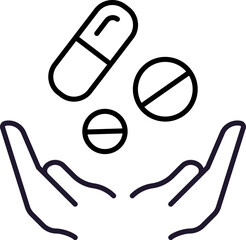Line Illustration of Pills over Open Hands for Graphics, Concept, Apps