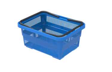 Empty plastic shopping basket isolated on transparent background.