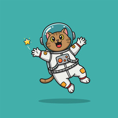 Obraz premium Whimsical kitty in a white astronaut outfit in zero gravity.