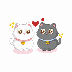 illustration art cute couple cat black and white cat sticker design