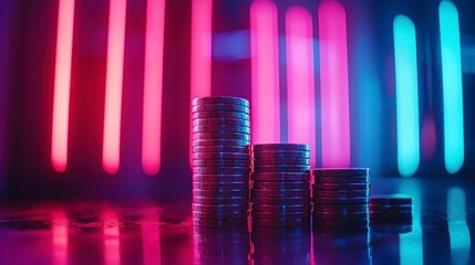 High Volatility Assets Depicted Through Realistic Photography with Neon Colorful Lights and Reflections