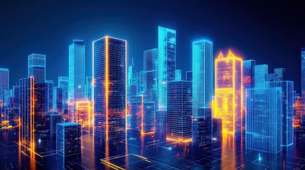 Obraz premium Futuristic Urban Cityscape with Neon Lights and High-Tech Buildings