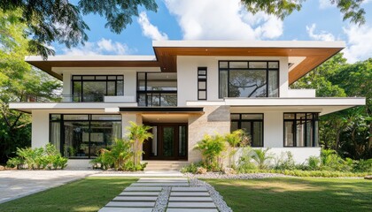 A minimalistic white house with wood accents and a simple garden 2. Generative AI