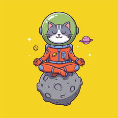 Floating cartoon kitten exploring the universe.
