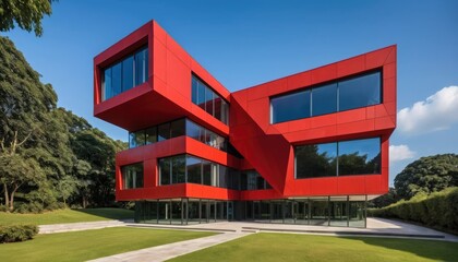 Modern Red Architecture Building