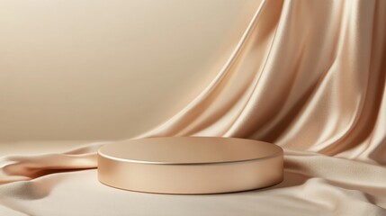 Modern Soft Champagne Gold Podium with Elegant Silk Background