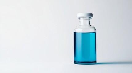 Transparent Bottle with Blue Liquid in a Laboratory Environment