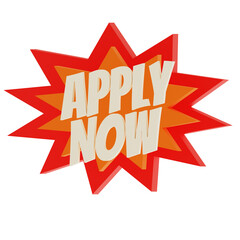 Apply Now Explosion Badge, Red and Orange Comic Style Discount Label