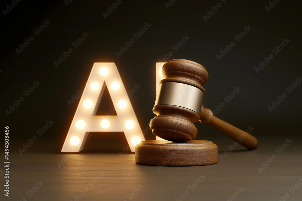 Poster a judge's gavel rests in front of illuminated 