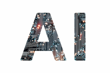 The letters "AI" are filled with a circuit board pattern, symbolizing artificial intelligence and technology.