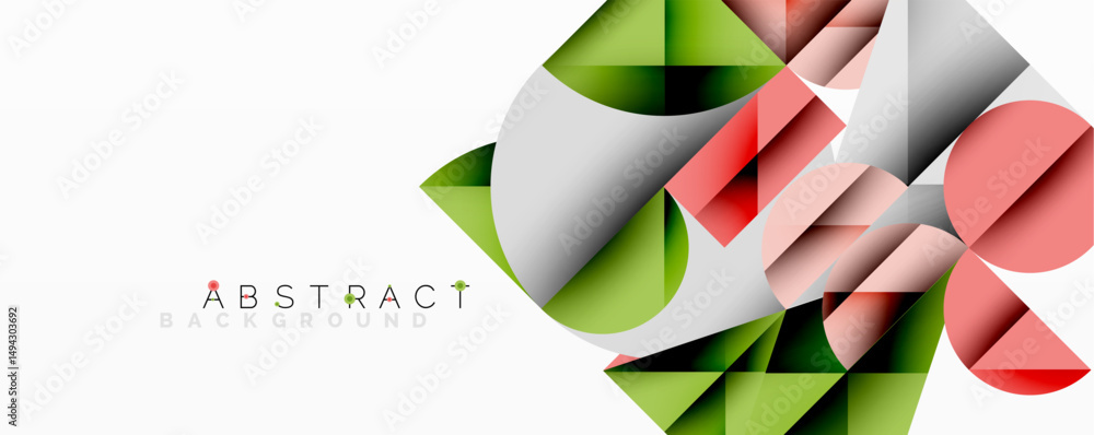 Poster Modern geometric design. Overlapping shapes create vibrant visual effect. White background enhances colorful elements.
