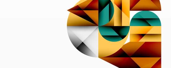 Abstract geometric composition. Shapes overlap, creating dynamic visual interest. Warm, cool tones blend seamlessly. Minimalist design.