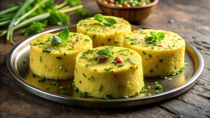 Traditional Gujarati farali dhokla made from green gram and steamed in a cylindrical mold, green gram, gujarati cuisine