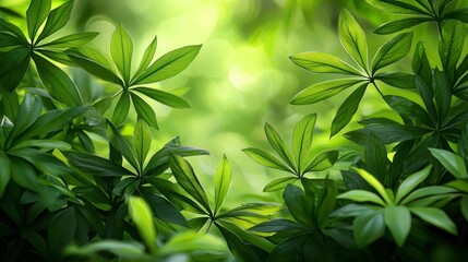 Lush Green Leaves in Bright Natural Light for Nature Photography and Environmental Features