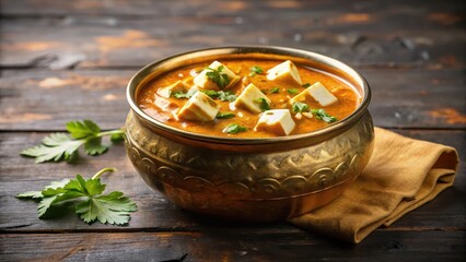 Shahi paneer in a traditional mud pot with a golden drizzle, Table Setting, Fine Dining,  Table Setting, Fine Dining
