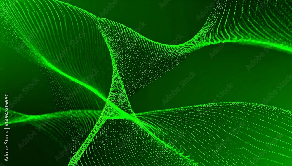 Poster abstract green flowing particle background.