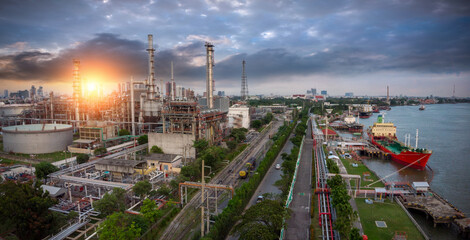Aerial view oil refinery, refinery plant, refinery factory petrochemical plant