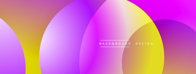 Abstract vibrant circles overlap, creating gradient effect. Pink, purple, yellow hues dominate composition. Modern design element.