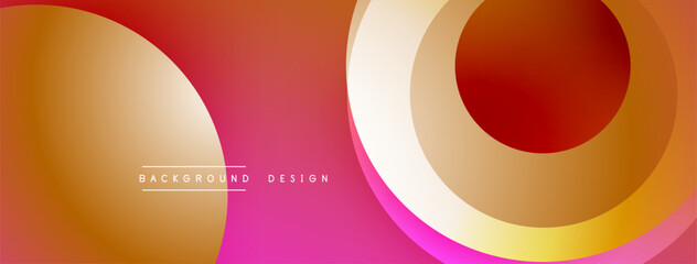 Abstract design features vibrant orange, yellow, pink gradients. Overlapping circles create dynamic visual effect. Modern background element.