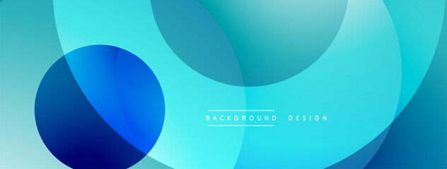 Abstract blue shapes overlap creating dynamic background. Smooth gradients suggest depth, modern design aesthetic. Minimal text present.