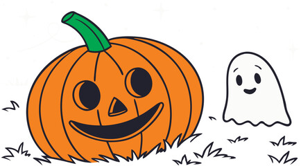 Cute Halloween Friend Pumpkin and Mini Ghost