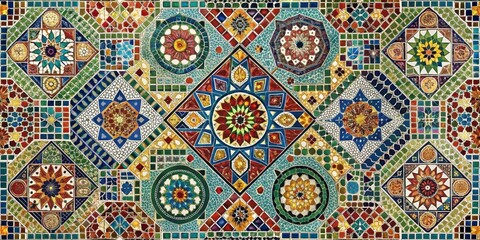 Geometric Mosaic with Varying Colors and Shapes, geometric shapes