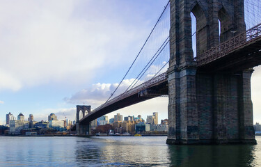 Brooklyn Bridge and City Skyline in New York, America