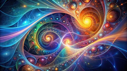 Complex equation patterns in a futuristic abstract background with swirling shapes and vibrant colors, cognitive themes, digital art