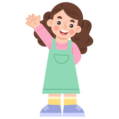Illustration of a cheerful little girl waving