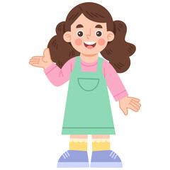 Illustration of a cheerful little girl presenting