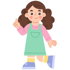 Illustration of a cute girl pointing upward