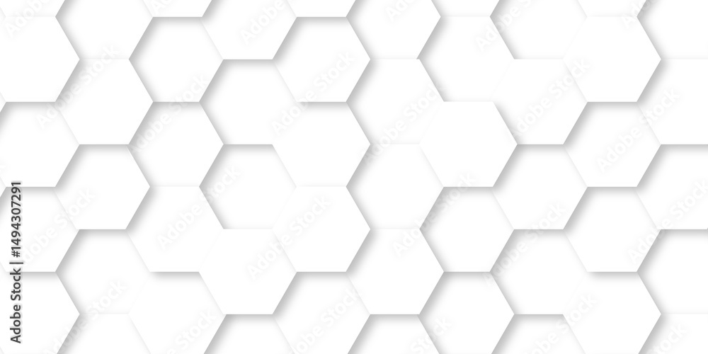 Poster background with white lines hexagonal structure futuristic white background and embossed hexagon , h