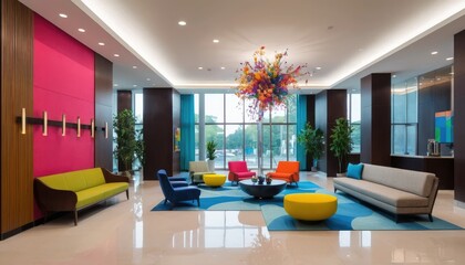 Vibrant Lobby Interior Design: A Symphony of Colors and Comfort