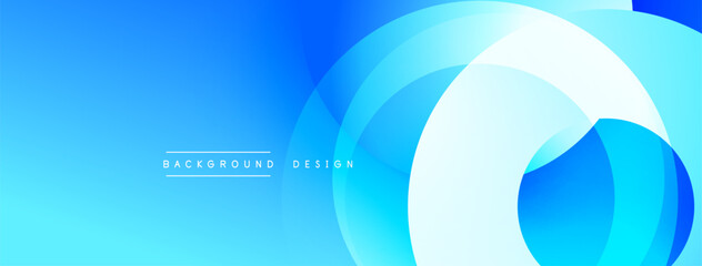 Bright blue abstract background. Overlapping circles create dynamic visual effect. Modern design suitable for banners, websites.