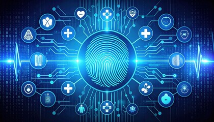 Fototapeta premium Secure Digital Healthcare Network Fingerprint Biometric Authentication System