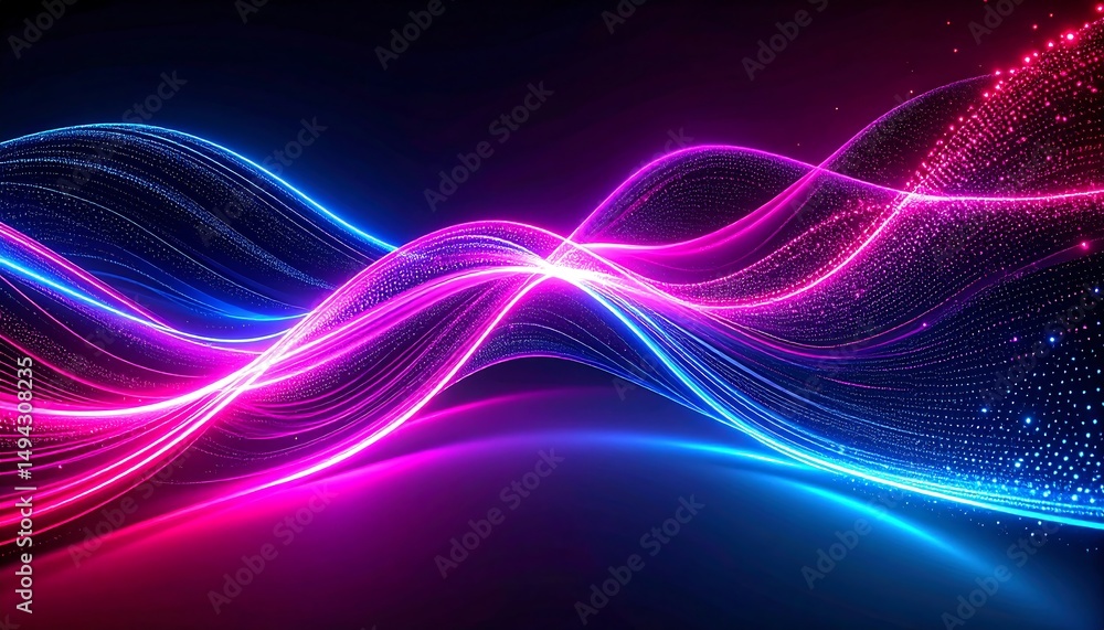 Poster abstract neon flowing lines on black.