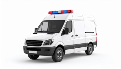 Naklejka premium White Emergency Response Van with Flashing Lights Ideal for Security or Medical Transportation