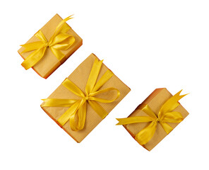 bunch golden give boxes isolated