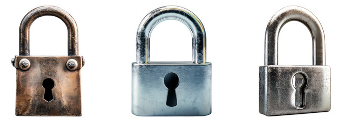 Antique and Modern Padlocks on White Background for Security Themes Isolated Transparent Background