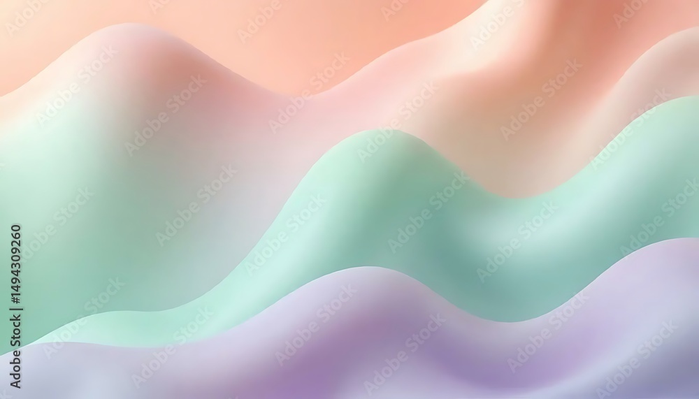 Poster abstract undulating layers create soothing and calming visual flow with soft pastel color gradients.