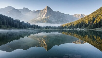 Serene Mountain Lake Reflection at Dawn