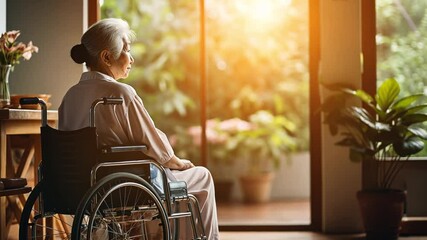 Disabled woman in wheelchair, concept of a homecare  - Powered by Adobe