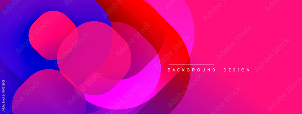 Poster Abstract vibrant circles overlap creating dynamic colorful background. Gradient shades transition from blue to pink. Modern design element.