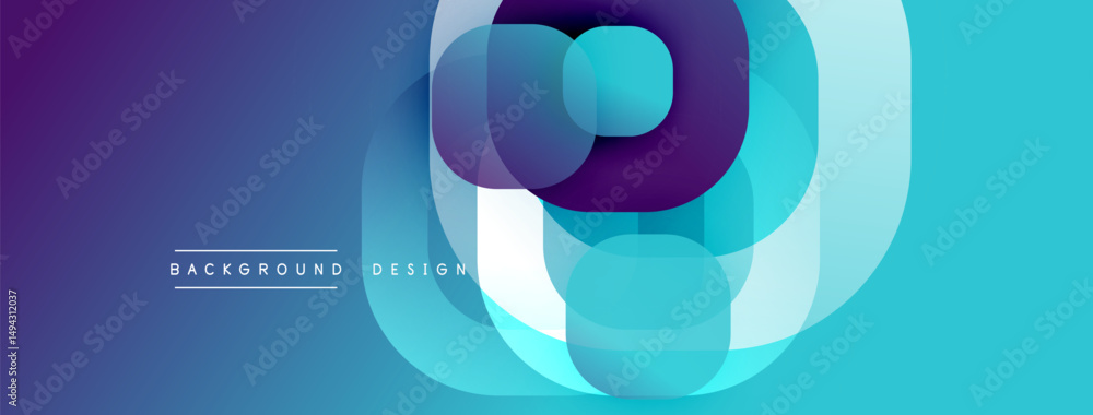 Poster Abstract geometric shapes, vibrant blue purple gradient. Overlapping circles create dynamic visual effect. Modern design element.