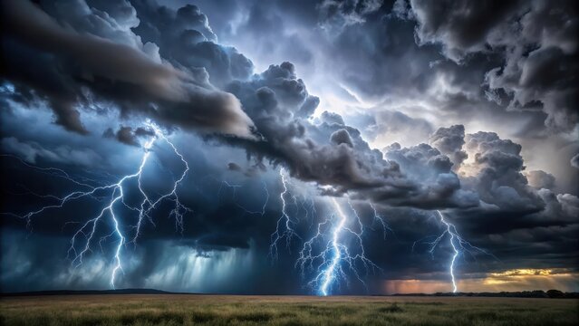 Dramatic dark black sky cloud storm pattern with heavy rain and lightning, heavy rain