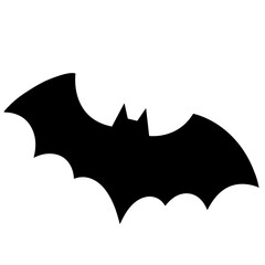 A simple black silhouette of a bat, in a minimalist style.