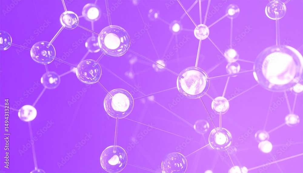 Aufkleber abstract network of translucent spheres connected by thin lines on a purple background