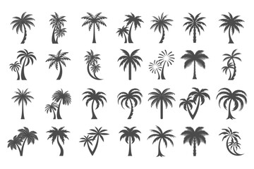 Obraz premium Coconut palm tree icon set logo design , simple style palm tree silhouette . vector illustration